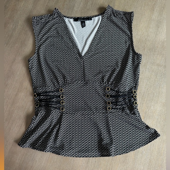 White House Black Market Tops - White House Black Market Black and White Peplum Blouse